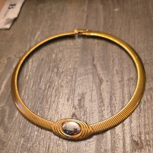 Avon Vintage Gold Tone Statement Collar Necklace with Silver Accent
